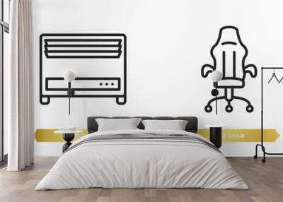 two editable outline icons from furniture & household concept. thin line icons such as heating, desk chair vector. Wall mural