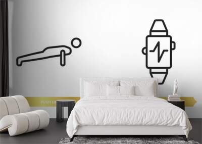 two editable outline icons from gym and fitness concept. thin line icons such as push up, sport watch vector. Wall mural