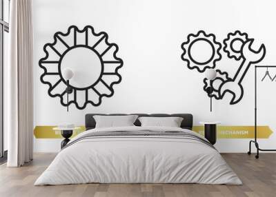 two editable outline icons from mechanicons concept. thin line icons such as bicycle sprockets, repair mechanism vector. Wall mural