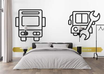 two editable outline icons from mechanicons concept. thin line icons such as public bus, repairing bus vector. Wall mural