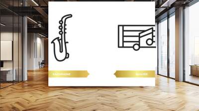 two editable outline icons from music and media concept. thin line icons such as saxophone, quaver vector. Wall mural