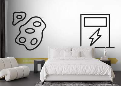 two editable outline icons from nature concept. thin line icons such as asteroids, eco energy source vector. Wall mural