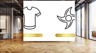 two editable outline icons from sports concept. thin line icons such as short sleeves, ninja shuriken vector. Wall mural