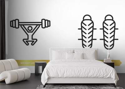 two editable outline icons from sports concept. thin line icons such as weight lifting, shin guards vector. Wall mural