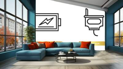 two editable outline icons from technology concept. thin line icons such as battery level, power plug vector. Wall mural