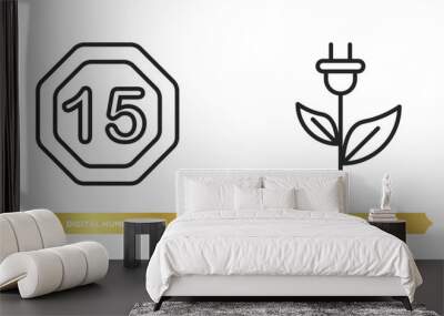 two editable outline icons from technology concept. thin line icons such as digital number 15, ecologic electricity vector. Wall mural