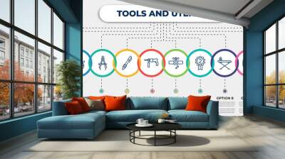 vector infographic template with icons and 10 options or steps. infographic for tools and utensils concept. included forceps, book with mouse, maths compass tool, writing tools, hammer drill, pipe Wall mural