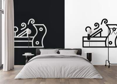 wood plane line icon in white and black colors. wood plane flat vector icon from wood plane collection for web, mobile apps and ui. Wall mural