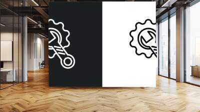 wrench and gear line icon in white and black colors. wrench and gear flat vector icon from wrench gear collection for web, mobile apps ui. Wall mural