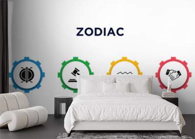 zodiac filled icons with infographic template. glyph icons such as good luck, perseverance, authority, aquarius, commitment, sulphur vector. Wall mural