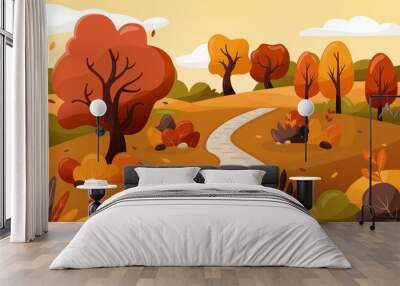 Autumn landscape with orange tree Wall mural