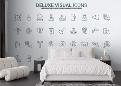 Software technology to detect and check identity, protect privacy thin black outline symbols vector illustration. User identification, ID, biometric verification to access line icons set. Wall mural