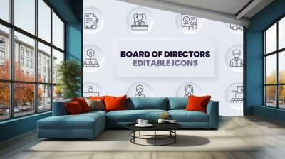 Board of Directors editable stroke icons set. Business, teamwork, invester, suppliers, government, creditors, Directors, investors and partners. Editable outline icon collection Wall mural