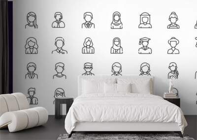 Set of peoples/avatar-related stroke Icons. Includes such Icons as a person, user, male, female, Asian, arab, human, and more. - editable stroke icons collections Wall mural