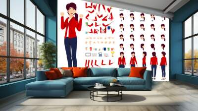 Businesswoman character set front, side, back view animated character creation set with various views, face emotions, poses and gestures lip sync for mouth animation posing isolated Wall mural