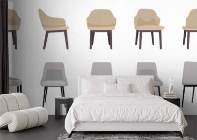 Modern beautiful chair set with different poses and color isolated Wall mural