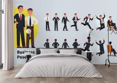 Business man poses set. Front and back views Wall mural