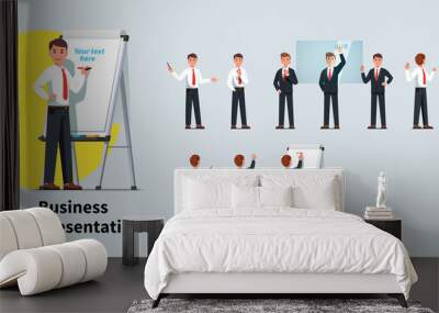 Business teacher man giving lecture poses set Wall mural