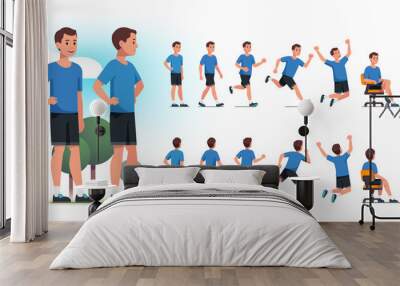 Young healthy sportsman person poses, actions set Wall mural