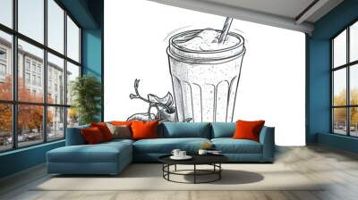 A hand-drawn sketch of a smoothie  and a straw for decoration, created using AI generative techniques. Enjoy your sweet drink Wall mural