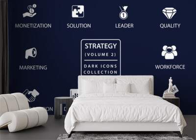 Business strategy vector icon set in flat design and dark mode Wall mural