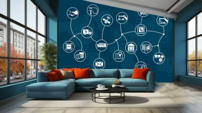 Disruptive digital business and industrial internet of things (industry 4.0) concept. Dark information technology background with world map. Wall mural