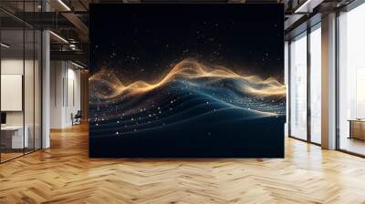 mysterious and futuristic particle system wave. dark and minimalistic wallpaper glowing wave lines.  Wall mural