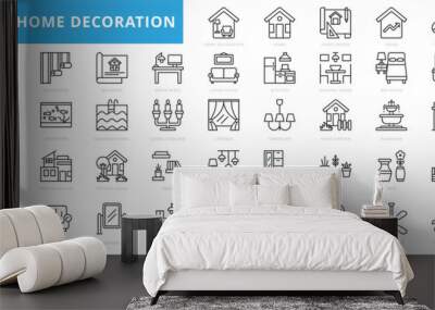 Home decoration icon set with design, trend, idea, renovation, interior, architecture, furnished, and floor plan. Wall mural