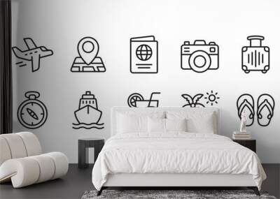 Summer travel icon set. Vector graphic illustration. Wall mural