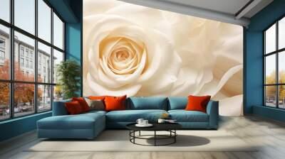 Banner with beautiful large white rose in full frame macro shot. Wall mural