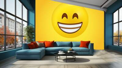 3d Beaming Grinning emoji Face with Smiling Eyes, Smiling Face with Open Mouth and Smiley Eyes emoticon, Grinning Face character, Happy Face emotion, Smiley Face showing teeth Wall mural