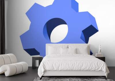 3d Gear icon blue color, gear wheel 3d icon. Cogwheel icon. Vector illustration Wall mural