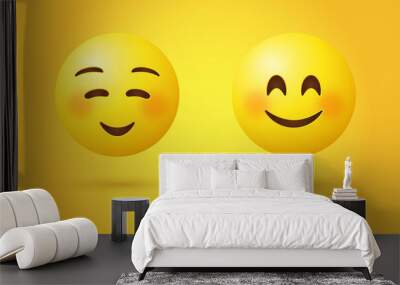 3d happy Smiley Face with Smiling Eyes rosy cheeks and  closed eyes - cute emoticon - yellow emotion for social media and network platforms Wall mural