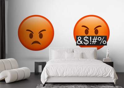 3d Red Angry emoji Face, emoticon Face with Symbols Over Mouth, Serious Face with Symbols Covering Mouth, red mad, Grumpy, angry emotion, Swearing, Grawlix, Cussing, Cursing character	 Wall mural