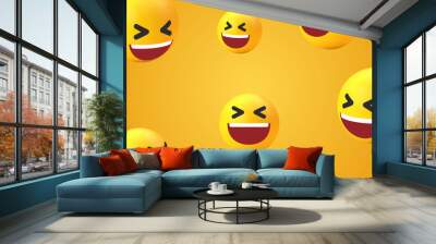 3d smile emoji face background collection. funny yellow emoticon for social network media - happy smiling emojis - squinting grinning emoticon set - cute smiley emoticons. Vector illustration Wall mural