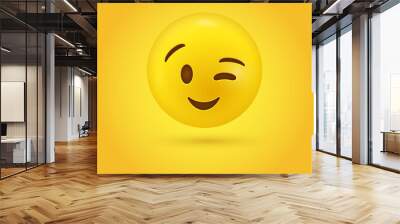 3d Winking emoji face , slight smile winky emoticon closed one eye Wall mural