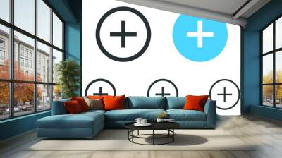 add, new, plus icon symbol - create icons, more button in filled, thin line, outline and stroke styl Wall mural