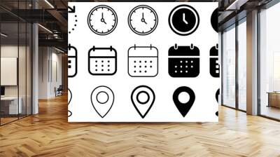 Address location icon. Stopwatch timer icon. Date Calendar icon - Web icons set Wall mural