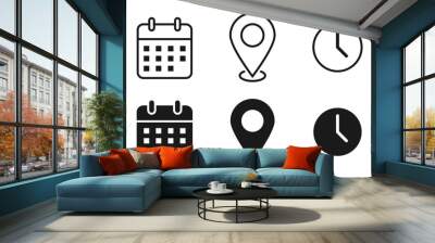 Address location icon. Stopwatch timer icon. Date Calendar icon - Web icons set Wall mural