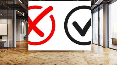 check mark icon button set. check box icon with right and wrong buttons and yes or no checkmark icons in green tick box and red cross. vector illustration	
 Wall mural