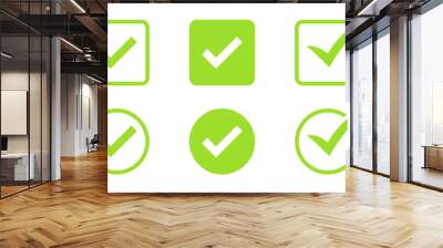 check mark icon button set. check box icon with right or correct buttons and yes checkmark icons in green tick box - checkbox symbol sign. check mark box square frame. vector illustration Wall mural