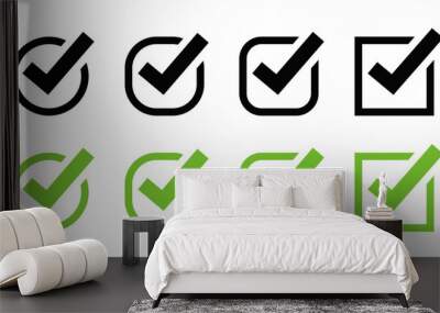 check mark icon set. check box icon with correct, accept checkmark icons green tick box, check list circle frame - checkbox symbol sign. checkbox square frame Wall mural