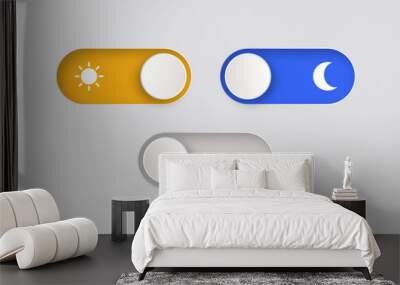 day night switch toggle - dark mode, light mode switch button - On Off or Light and Dark Buttons - Sun and moon symbols with enable or disable button   Wall mural