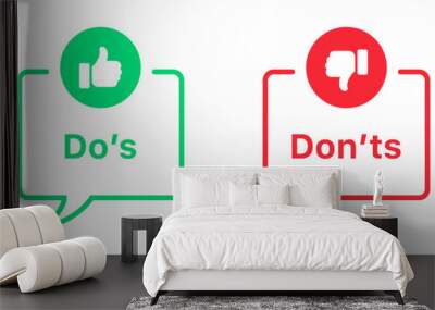 Dos and donts icons line speech bubble; like thumbs up icon or thumb down label banner. Like or dislike icon - do's and don'ts frames - true or false - Dos and dont signs Wall mural