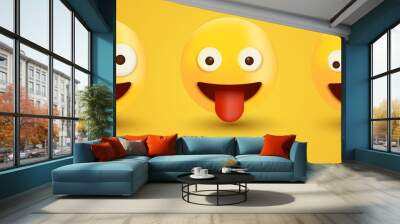 emoticon Face with Stuck Out Tongue, Squinting eyes with Tongue,  Tightly-Closed Eyes, 3d Winking emoji, Crazy character Wall mural