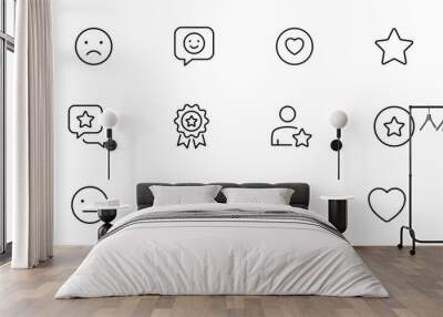 Feedback, Rating, Review icons set. Customer review and feedback emoticons emojis , thumbs up like icon . heart love icon button. editable stroke Wall mural