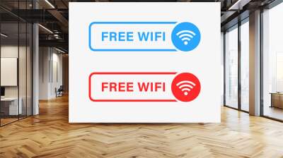 Free wifi icon buttons with wireless and wifi icon in modern label banner. internet connection signal symbol for internet access Wall mural