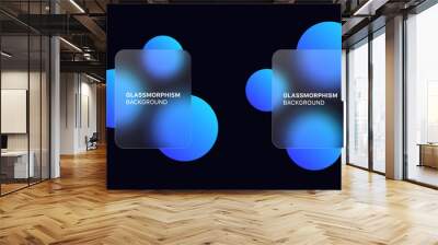 glassmorphism background banner with transparent glass frame template . Realistic Frosted glass morphism effect with blurred abstract gradient blue circle shapes. Vector illustration Wall mural