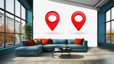 Isometric red map pointers icons - place location and destination symbols - Pin marke map 3d icon - 3D location pointer Wall mural