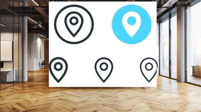 Location pin icon, map pointer marker symbol, gps map pin icon button in filled, thin line, outline and stroke style for apps and website Wall mural